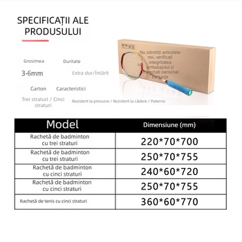 Carton pentru rachetă de badminton – carton ondulat, cutie logistică, extra tare, construcție cu trei straturi, 120 g, ambalaj pentru rachete de badminton