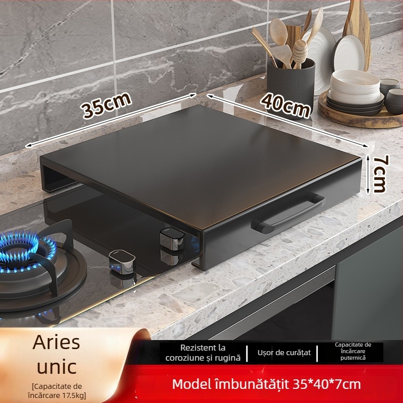Organizator de bucătărie pentru plita pe blat – multifuncțional, portabil, fără montaj; material: oțel carbon; stil: minimalist modern