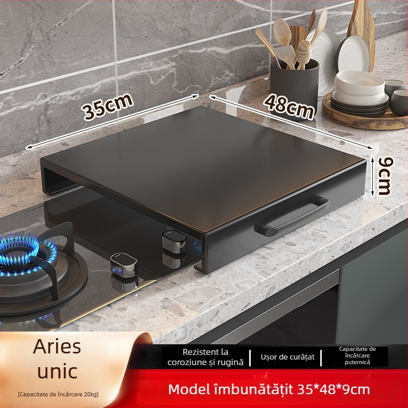 Organizator de bucătărie pentru plita pe blat – multifuncțional, portabil, fără montaj; material: oțel carbon; stil: minimalist modern