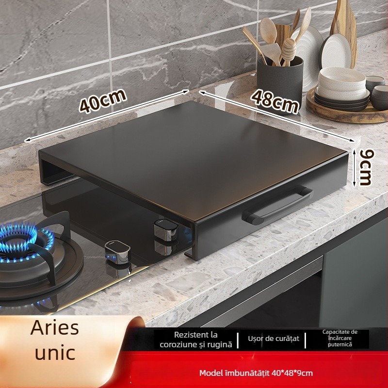 Organizator de bucătărie pentru plita pe blat – multifuncțional, portabil, fără montaj; material: oțel carbon; stil: minimalist modern