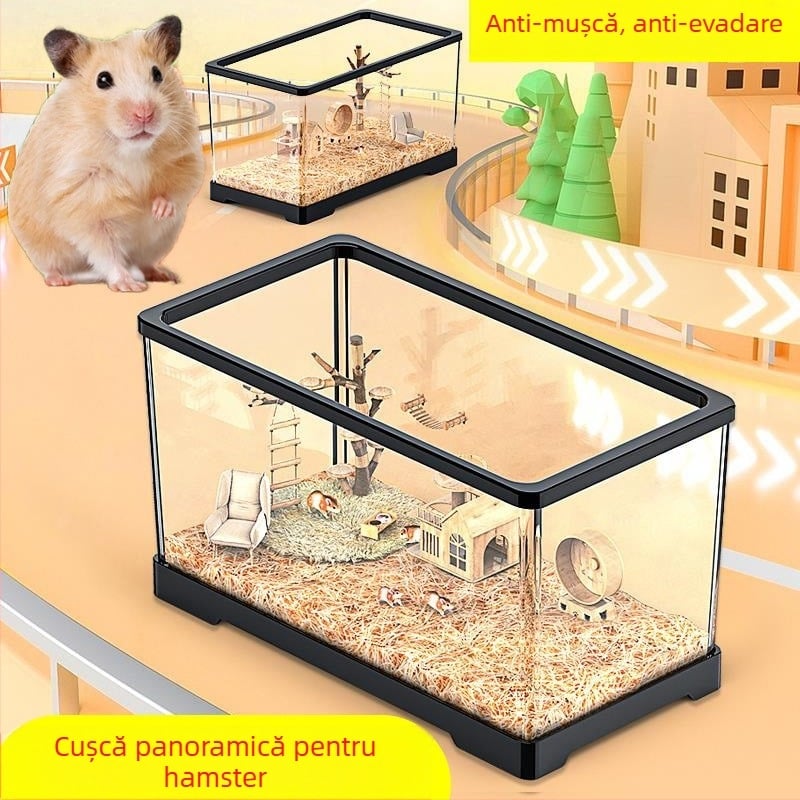 Cușcă pentru hamster din plastic, transparentă, pătrată, impermeabilă, pentru utilizare în interior