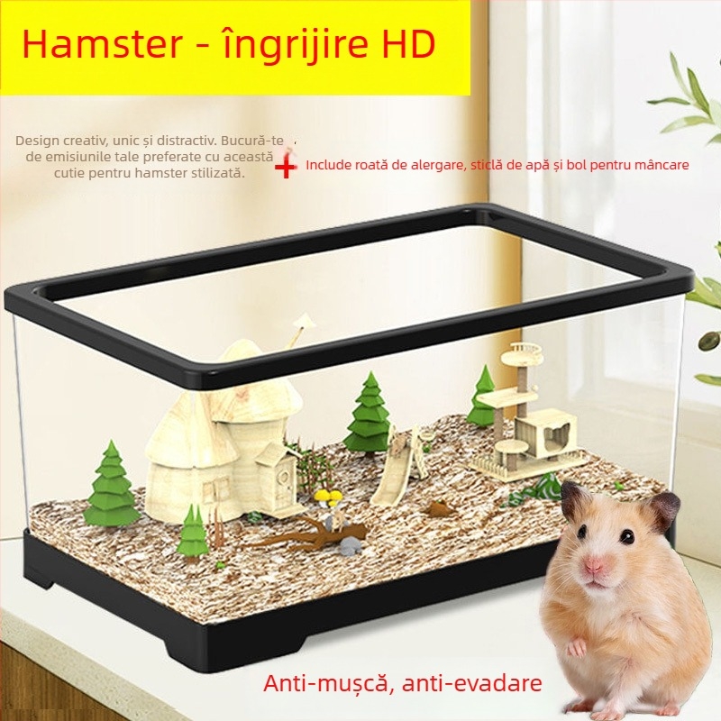 Cușcă pentru hamster din plastic, transparentă, pătrată, impermeabilă, pentru utilizare în interior