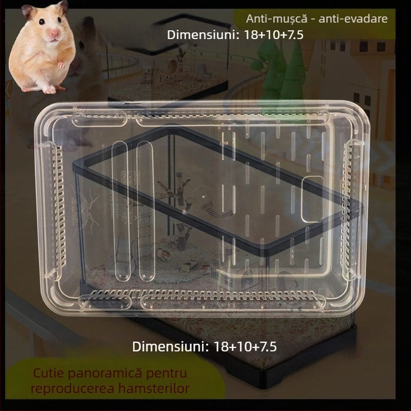 Cușcă pentru hamster din plastic, transparentă, pătrată, impermeabilă, pentru utilizare în interior