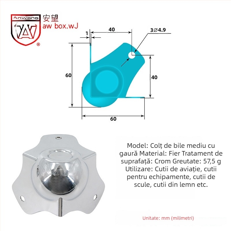 AW Anwang protecție de colț din oțel inoxidabil pentru cutii din lemn, acoperire pe 3 fețe, unghi drept 90°