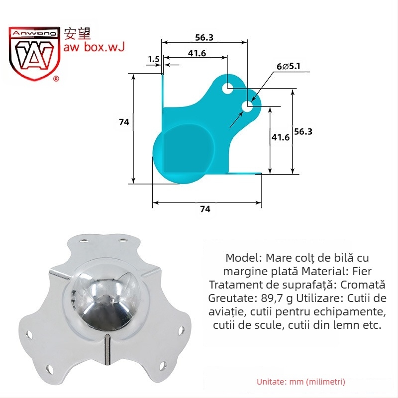 AW Anwang protecție de colț din oțel inoxidabil pentru cutii din lemn, acoperire pe 3 fețe, unghi drept 90°