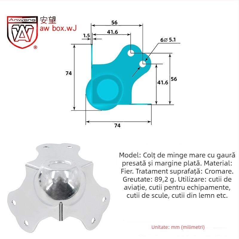AW Anwang protecție de colț din oțel inoxidabil pentru cutii din lemn, acoperire pe 3 fețe, unghi drept 90°