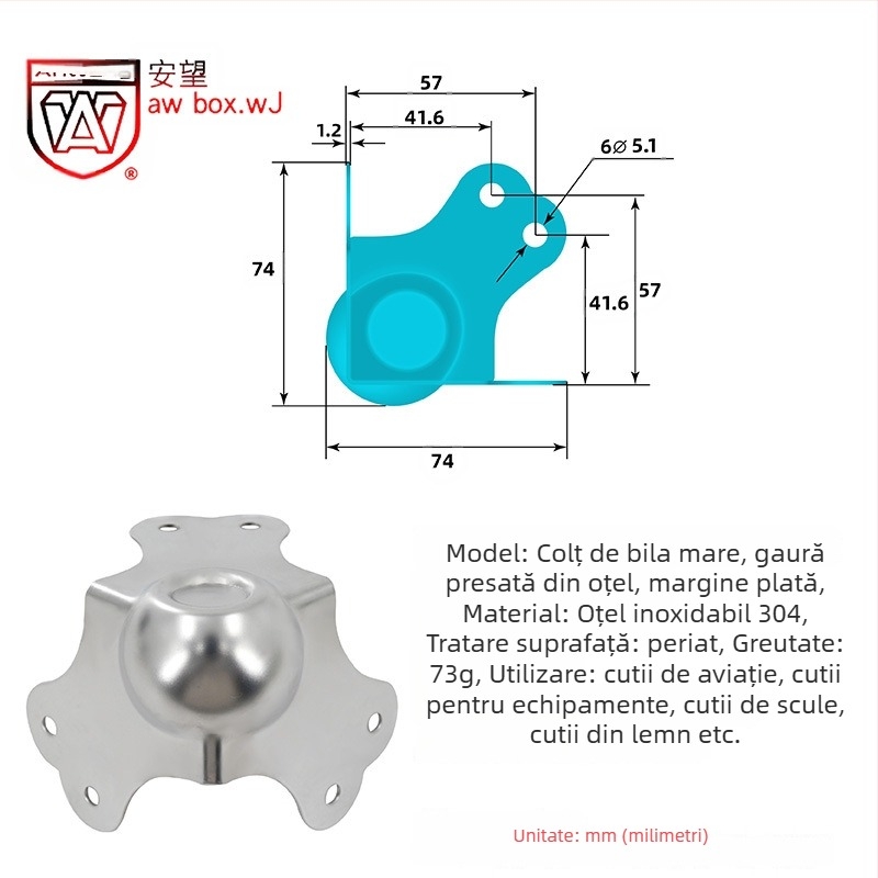 AW Anwang protecție de colț din oțel inoxidabil pentru cutii din lemn, acoperire pe 3 fețe, unghi drept 90°