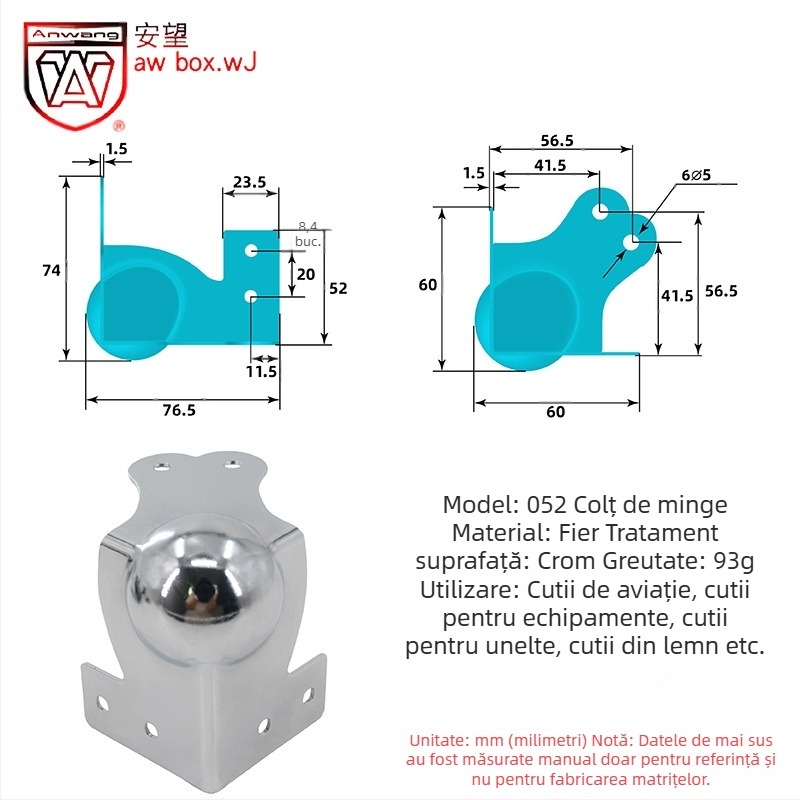 AW Anwang protecție de colț din oțel inoxidabil pentru cutii din lemn, acoperire pe 3 fețe, unghi drept 90°