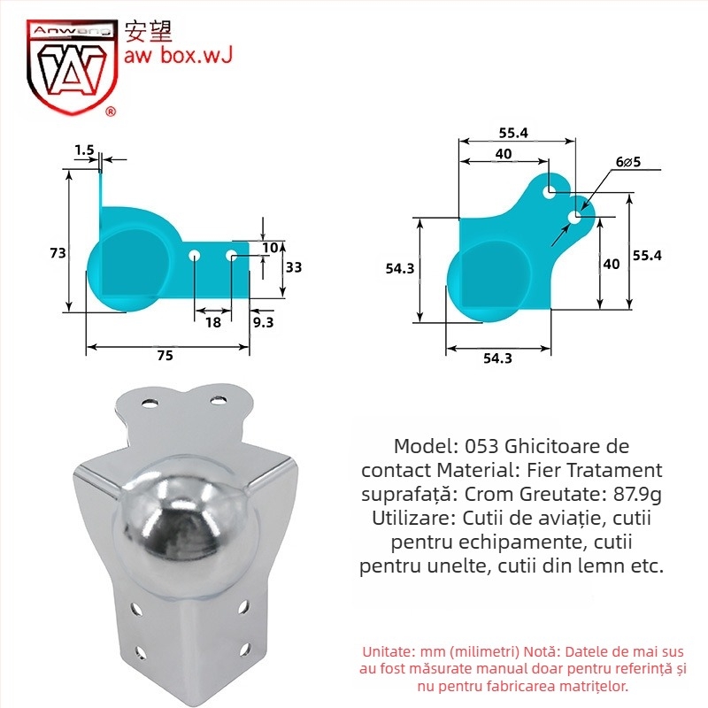 AW Anwang protecție de colț din oțel inoxidabil pentru cutii din lemn, acoperire pe 3 fețe, unghi drept 90°