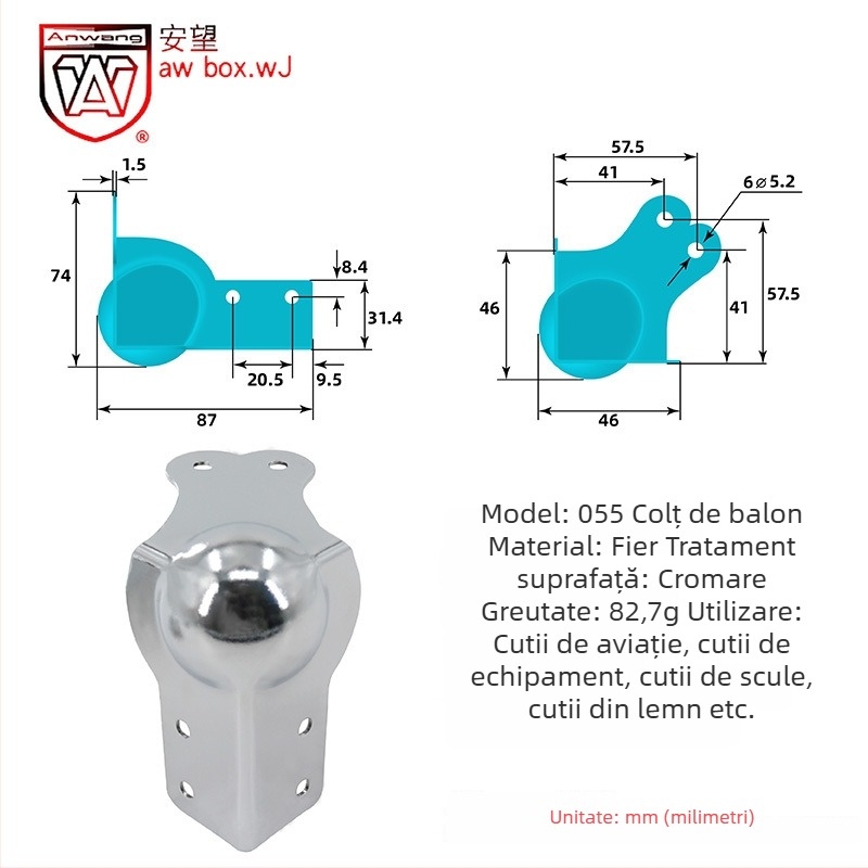 AW Anwang protecție de colț din oțel inoxidabil pentru cutii din lemn, acoperire pe 3 fețe, unghi drept 90°