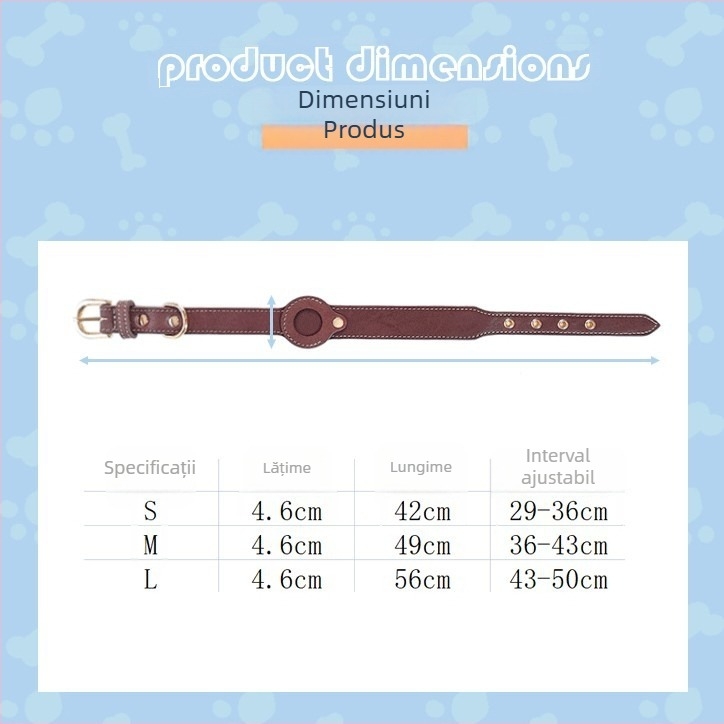 Guler din piele pentru câine cu localizator AirTag, pentru toate anotimpurile