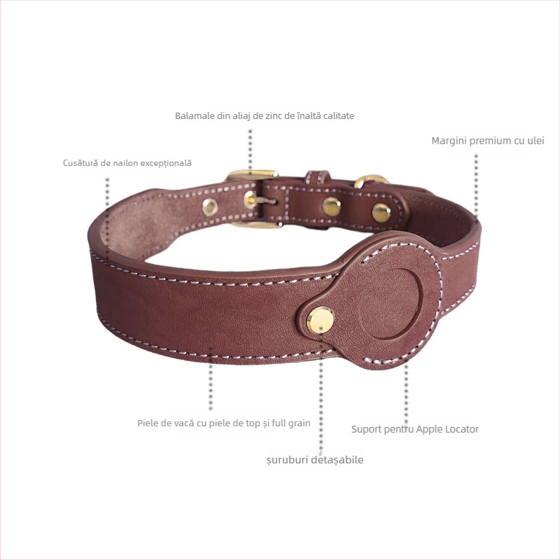 Guler din piele pentru câine cu localizator AirTag, pentru toate anotimpurile