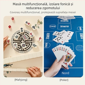 Față de masă pentru Texas Hold'em cu anti-alunecare și izolare fonică; material amestec, formă pătrată, model grilă, rezistență la temperaturi înalte