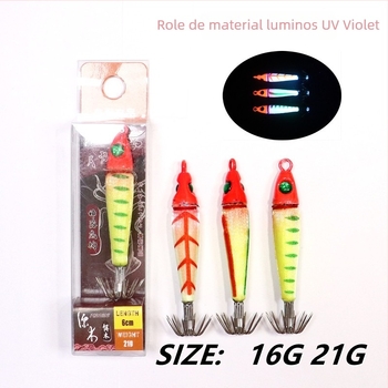 Cârlig pentru calamar cu cap de plumb, iluminare UV luminoasă – PM-16 – cutie cu 50 buc.