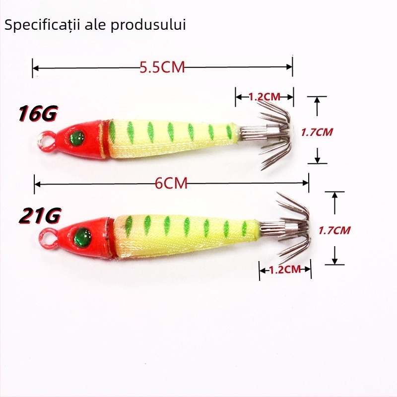 Cârlig pentru calamar cu cap de plumb, iluminare UV luminoasă – PM-16 – cutie cu 50 buc.