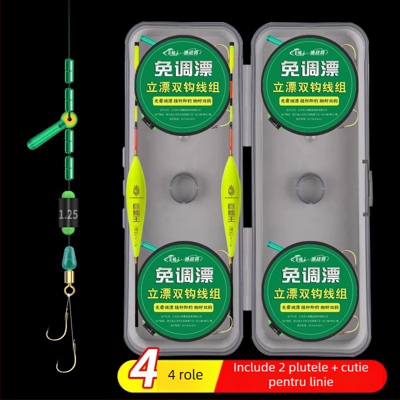Rig de pescuit din nailon cu două cârlige, plutitor, linie principală gata legată