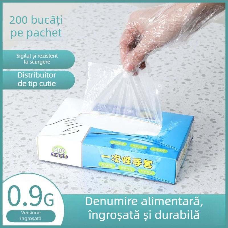 Mănuși de unică folosință din PE, alimentare, groase și transparente, cu protecție împotriva prafului, ambalate într-o cutie cu 120 buc.