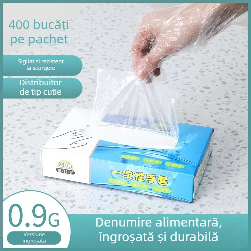 Mănuși de unică folosință din PE, alimentare, groase și transparente, cu protecție împotriva prafului, ambalate într-o cutie cu 120 buc.