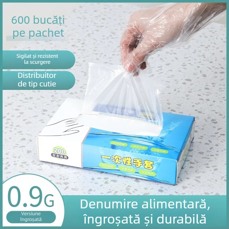 Mănuși de unică folosință din PE, alimentare, groase și transparente, cu protecție împotriva prafului, ambalate într-o cutie cu 120 buc.