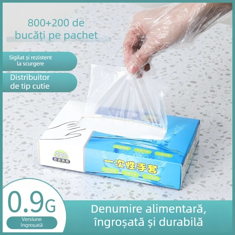 Mănuși de unică folosință din PE, alimentare, groase și transparente, cu protecție împotriva prafului, ambalate într-o cutie cu 120 buc.