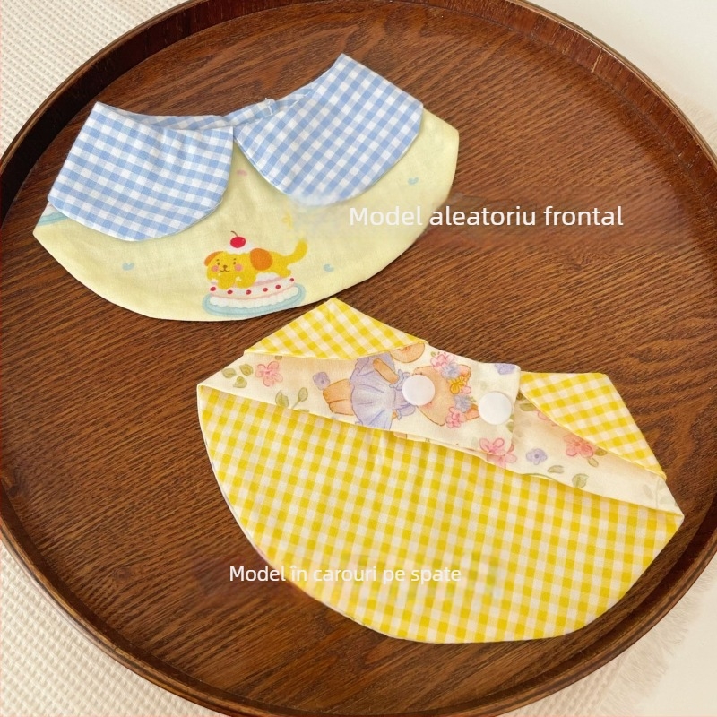 Fular pentru animale de companie — pisici și câini, model desen animat și carouri, poliester, țesut simplu, imprimare, stil prințesă