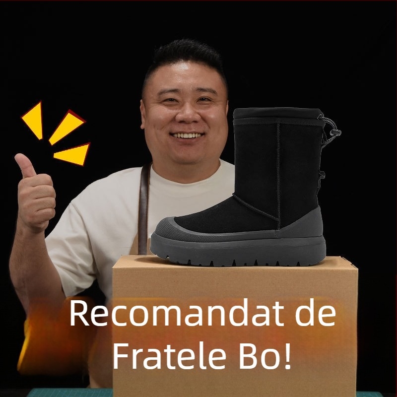 Maolu Cizme de zăpadă pentru femei, cu talpă groasă și căptușeală din lână de miel integrată (Talpă din cauciuc vulcanizat; înălțime gleznă 10–20 cm; căptușeală din lână de miel)