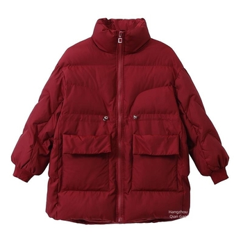 Jachetă de damă din țesătură chenille, lungime medie, guler înălțat, fermoar, umplutură cu puf 101–200 g