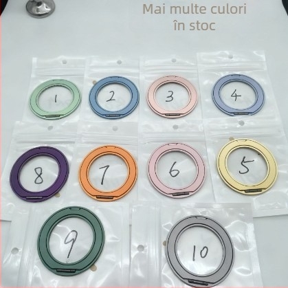 Suport pentru telefon cu inel din aliaj de aluminiu, bază rotativă la 360°, fixare cu adeziv, anti-vibrație