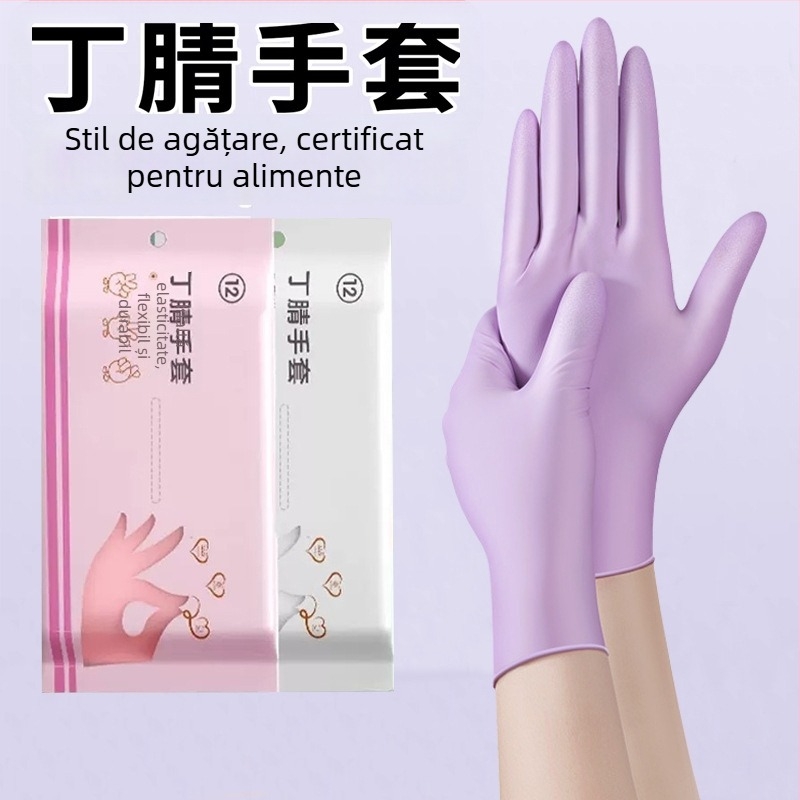 Mănuși de unică folosință din nitril, groase, impermeabile, pentru curățenie în bucătărie și spălat vase, lungime 29 cm