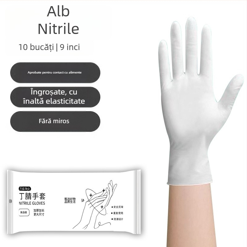 Mănuși de unică folosință din nitril, groase, impermeabile, pentru curățenie în bucătărie și spălat vase, lungime 29 cm