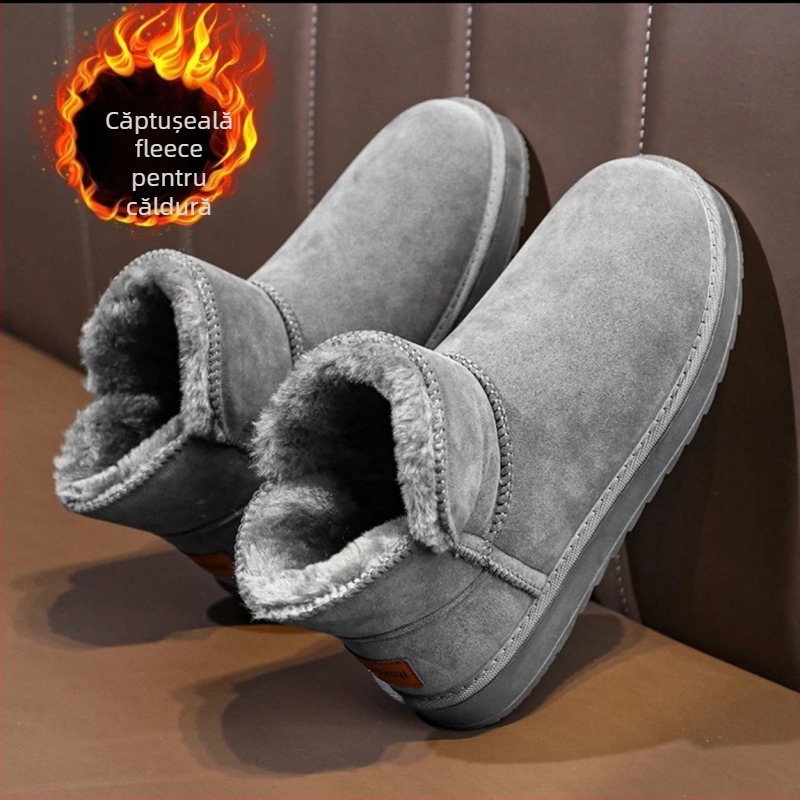 Ghete de zăpadă, exterior velur, căptușeală din lână de oaie, talpă din cauciuc spumă, stil casual (păstrează căldură)