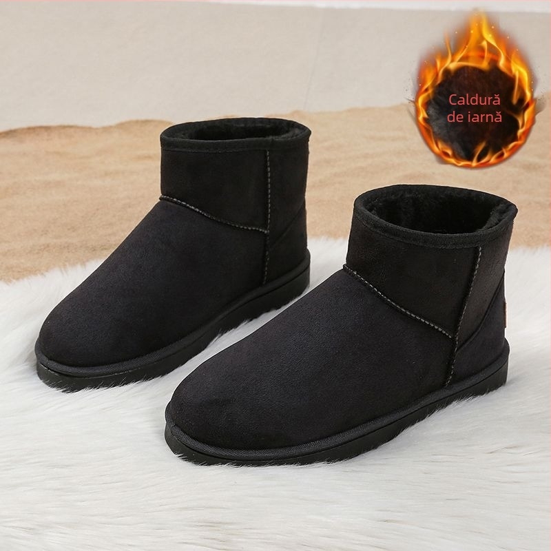 Ghete de zăpadă, exterior velur, căptușeală din lână de oaie, talpă din cauciuc spumă, stil casual (păstrează căldură)