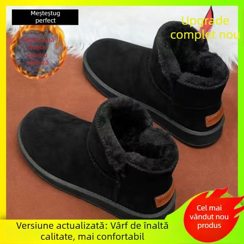 Ghete de zăpadă, exterior velur, căptușeală din lână de oaie, talpă din cauciuc spumă, stil casual (păstrează căldură)
