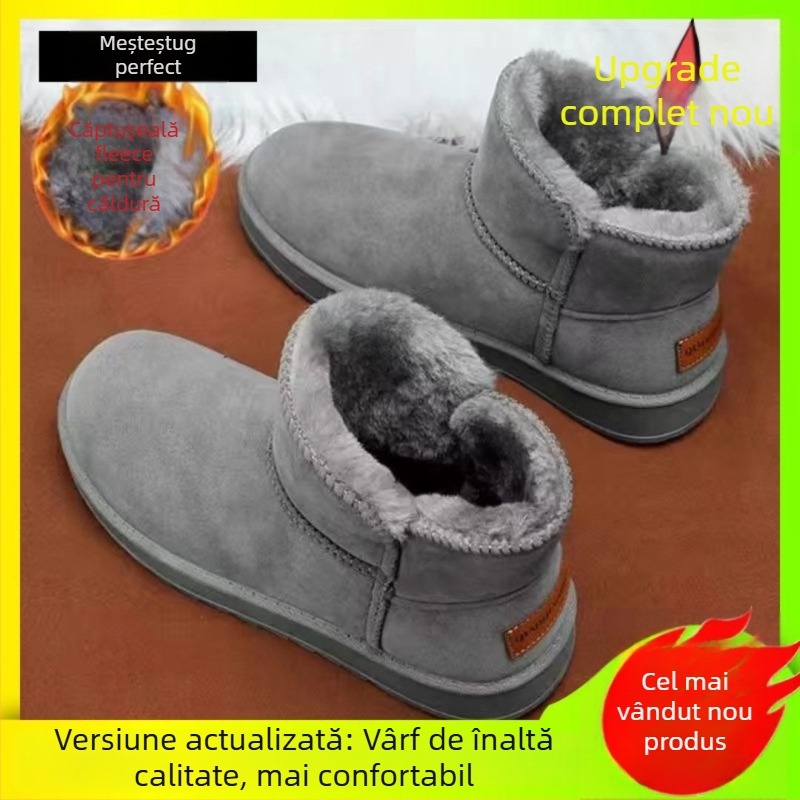Ghete de zăpadă, exterior velur, căptușeală din lână de oaie, talpă din cauciuc spumă, stil casual (păstrează căldură)