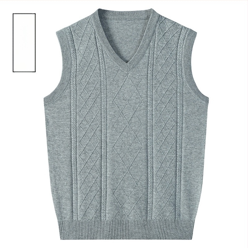 Vesta din lână, fără mâneci, pentru bărbați, toamnă-iarnă, tricot jacquard, decolteu în V