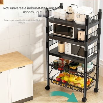 Raft de depozitare pe podea, 4 etaje, din oțel cu conținut de carbon, mobil, fără montaj, stil modern minimalist; potrivit pentru bucătărie, baie, dormitor și sufragerie.