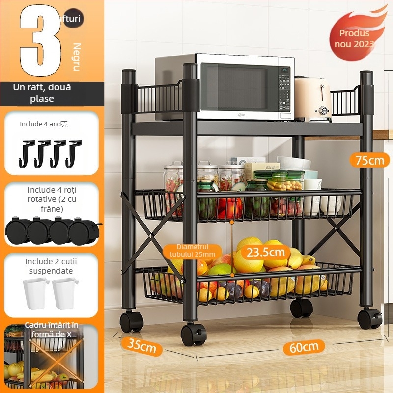 Raft de depozitare pe podea, 4 etaje, din oțel cu conținut de carbon, mobil, fără montaj, stil modern minimalist; potrivit pentru bucătărie, baie, dormitor și sufragerie.