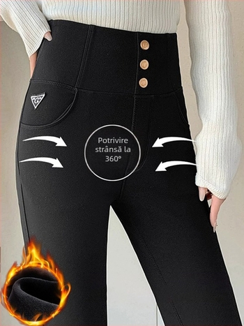 Femei Pantaloni skinny cu talie înaltă, îngroșați, din viscoză