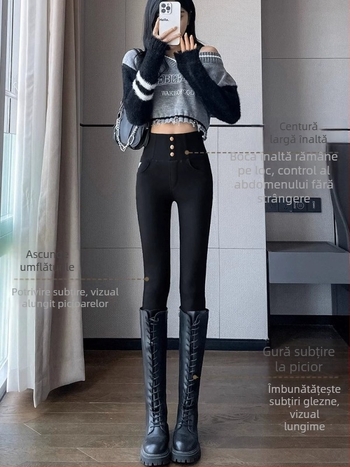 Femei Pantaloni skinny cu talie înaltă, îngroșați, din viscoză