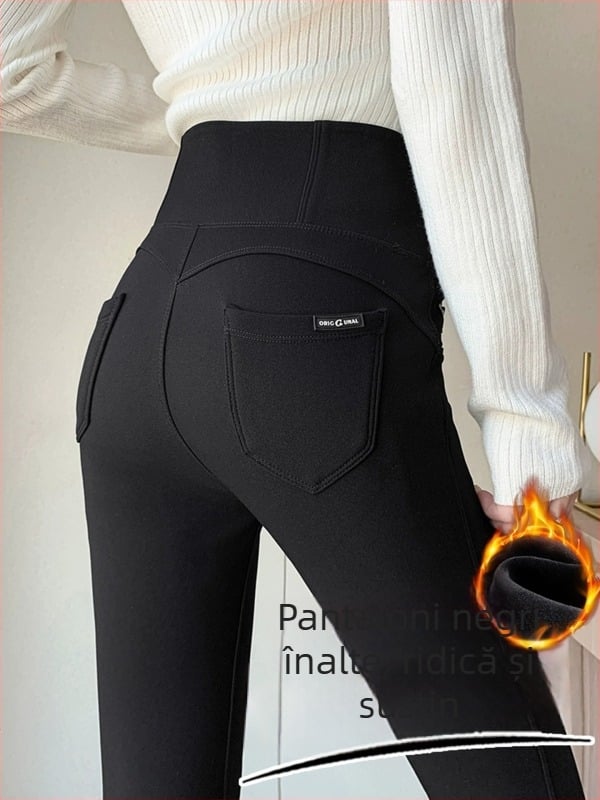 Femei Pantaloni skinny cu talie înaltă, îngroșați, din viscoză