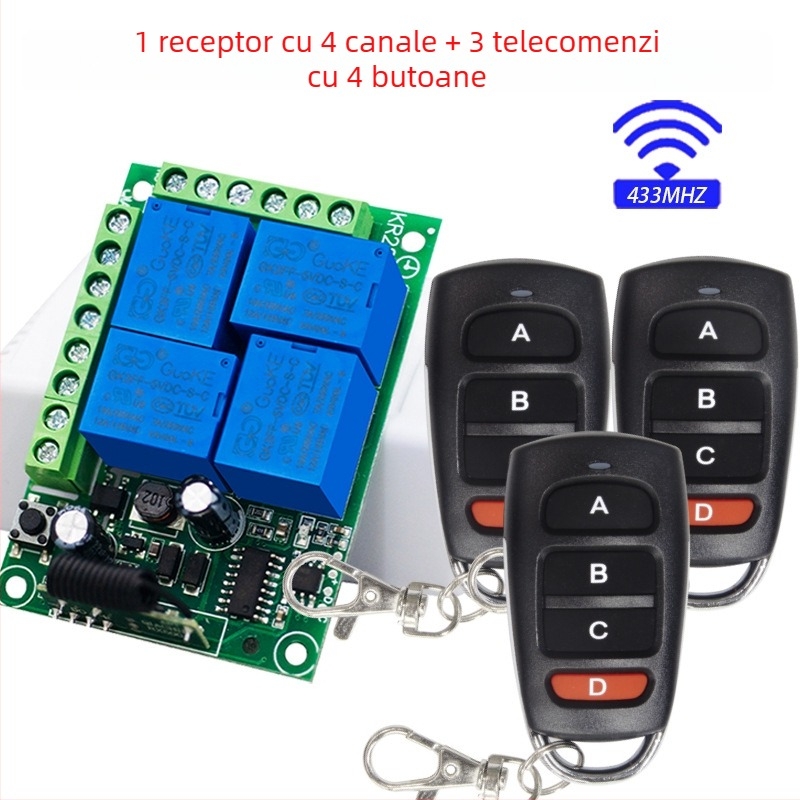 433MHz controler fără fir cu patru canale pentru releu 110-220V