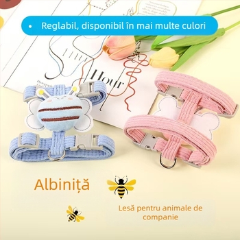 Set ham și lesă pentru pisică, în formă de I, cu design drăguț de albină, stil desen animat