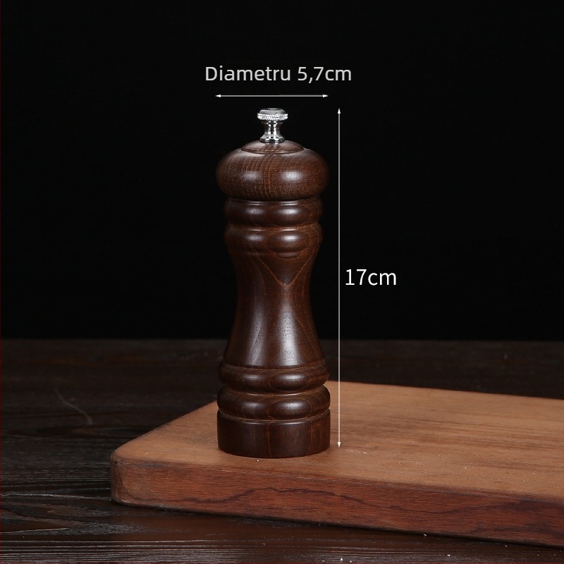 Măcinător manual din lemn pentru piper pudră și sare de mare | recipient pentru condimente, compatibil cu condimente solide, design modern minimalist