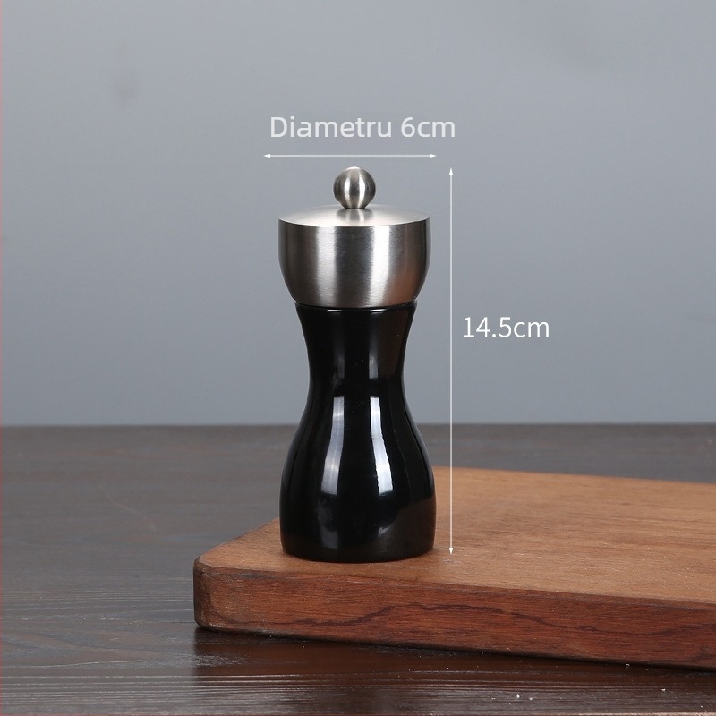 Măcinător manual din lemn pentru piper pudră și sare de mare | recipient pentru condimente, compatibil cu condimente solide, design modern minimalist