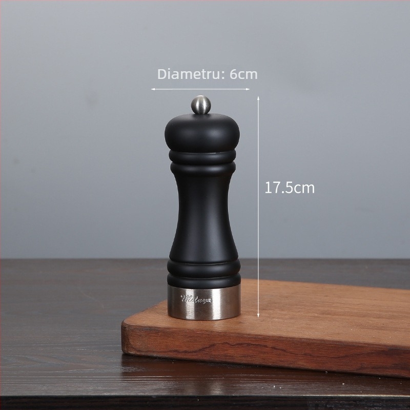 Măcinător manual din lemn pentru piper pudră și sare de mare | recipient pentru condimente, compatibil cu condimente solide, design modern minimalist