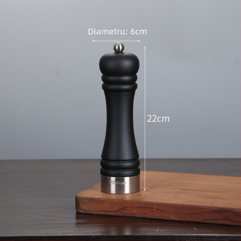 Măcinător manual din lemn pentru piper pudră și sare de mare | recipient pentru condimente, compatibil cu condimente solide, design modern minimalist