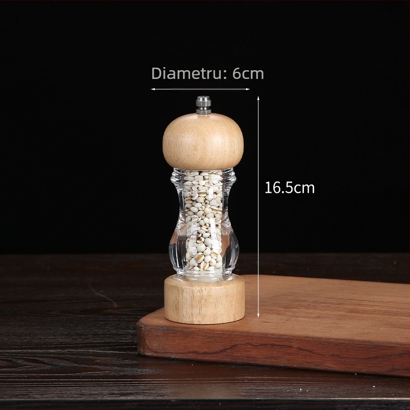 Măcinător manual din lemn pentru piper pudră și sare de mare | recipient pentru condimente, compatibil cu condimente solide, design modern minimalist