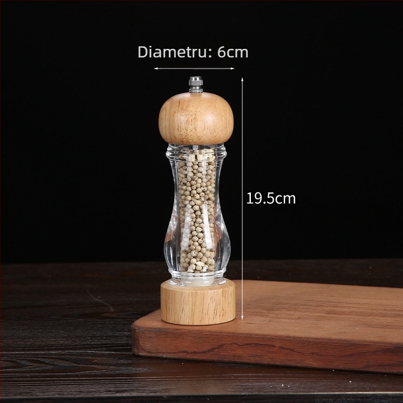 Măcinător manual din lemn pentru piper pudră și sare de mare | recipient pentru condimente, compatibil cu condimente solide, design modern minimalist