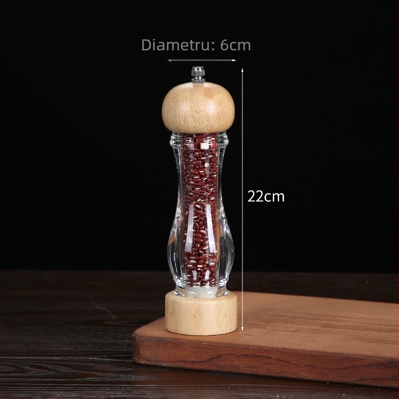 Măcinător manual din lemn pentru piper pudră și sare de mare | recipient pentru condimente, compatibil cu condimente solide, design modern minimalist