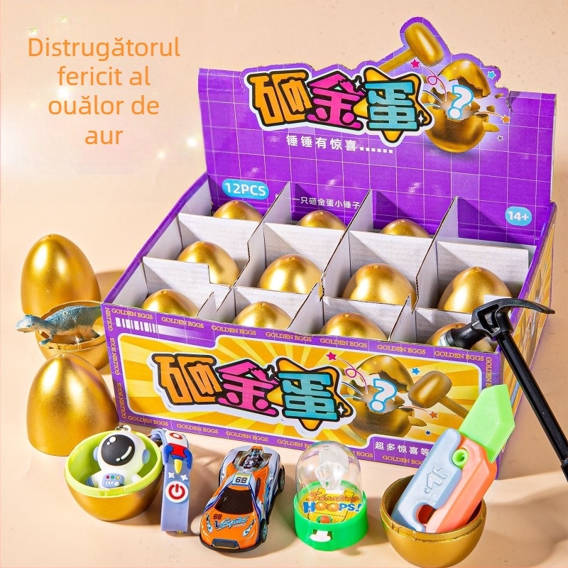 Jucărie interactivă tip cutie surpriză cu un ou auriu de spart – pentru evenimente, potrivită pentru copii 7–14 ani, din plastic, certificat 3C (Cod 2025182202066143)